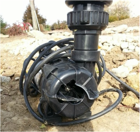 Pond filtration and pump system cracked pump